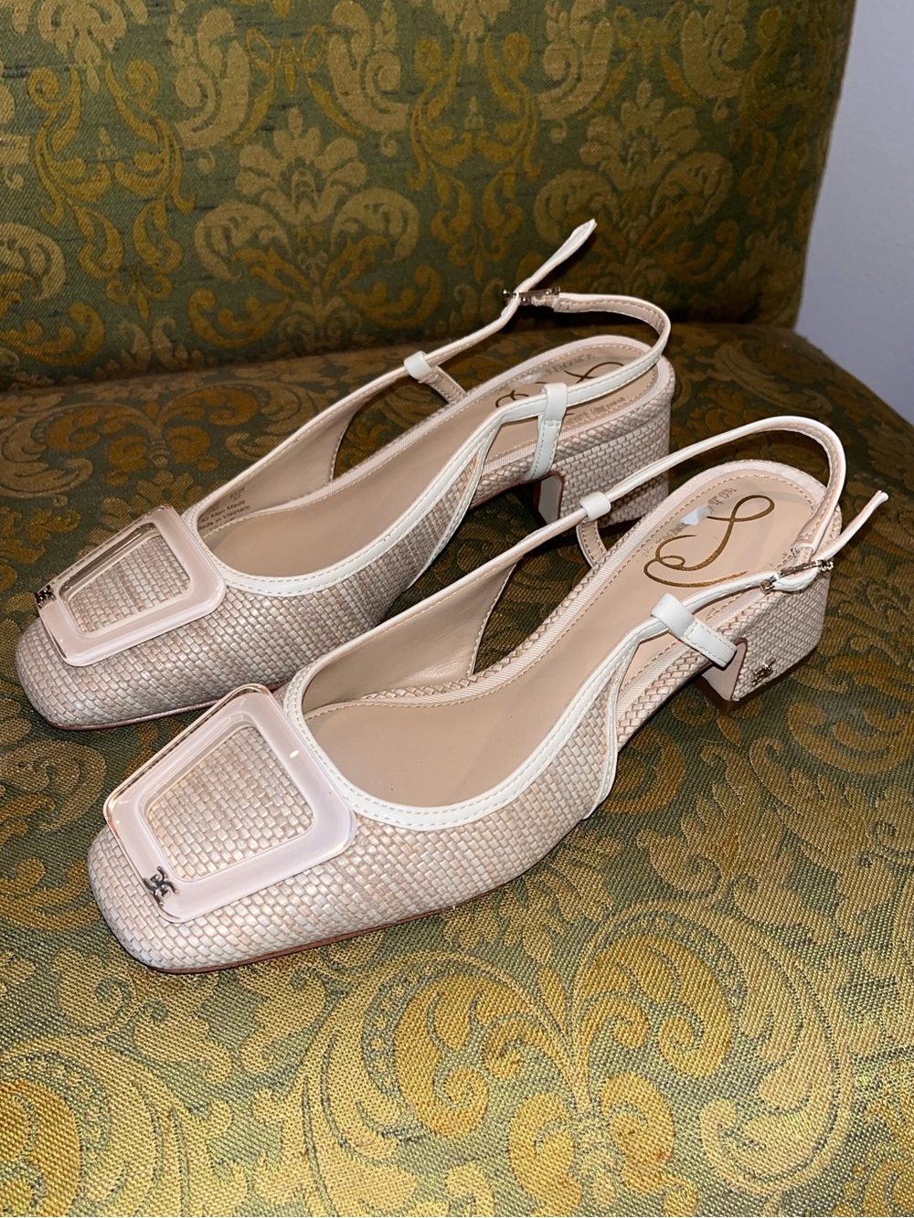 Sam Edelman Blush Beige Slingback Heels with Decorative Buckle - Picture 4 of 12